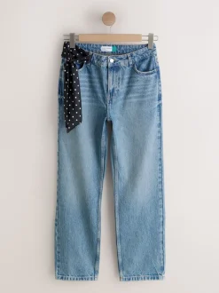 Jeans*Next - Mid Rise Ankle Straight Leg Jeans With Scarf Mid Blue Polka Dot