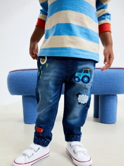 Jeans En Joggingbroeken|Jeans|Next - Jeans met elastische taille (3mnd-7jr) Middelblauw Boerderijpersonage
