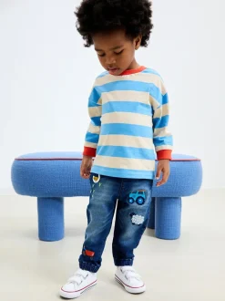 Jeans En Joggingbroeken|Jeans|Next - Jeans met elastische taille (3mnd-7jr) Middelblauw Boerderijpersonage