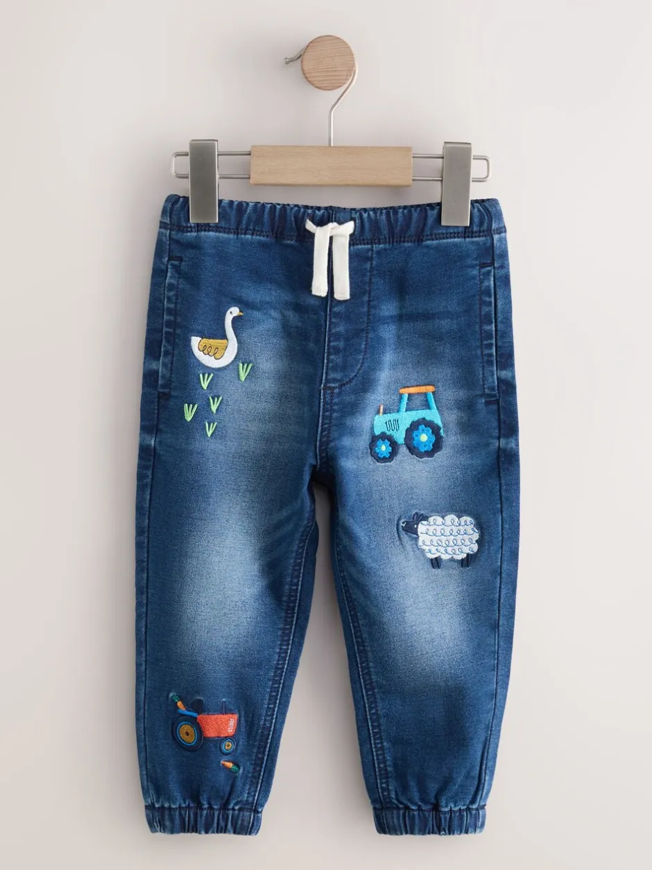 Jeans En Joggingbroeken|Jeans|Next - Jeans met elastische taille (3mnd-7jr) Middelblauw Boerderijpersonage