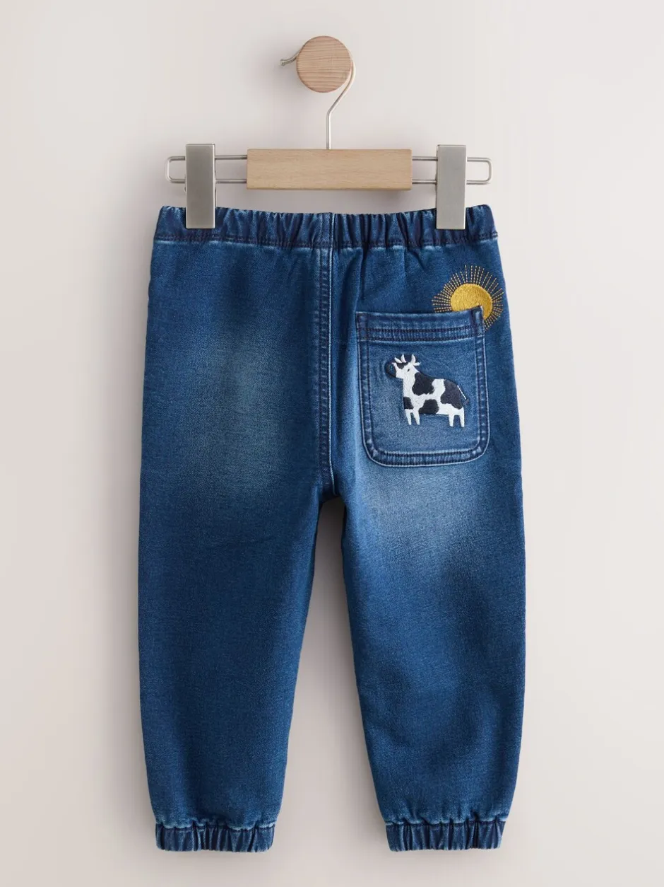 Jeans En Joggingbroeken|Jeans|Next - Jeans met elastische taille (3mnd-7jr) Middelblauw Boerderijpersonage