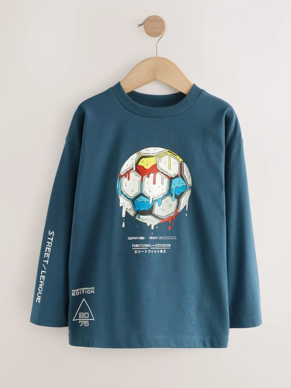 T-Shirts|Tops|Next Middelblauw voetbal - Relaxed Fit Graphic Long Sleeve Cotton T-Shirt (3-16yrs)