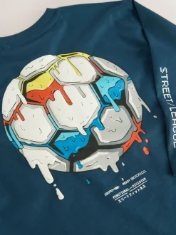 T-Shirts|Tops|Next Middelblauw voetbal - Relaxed Fit Graphic Long Sleeve Cotton T-Shirt (3-16yrs)