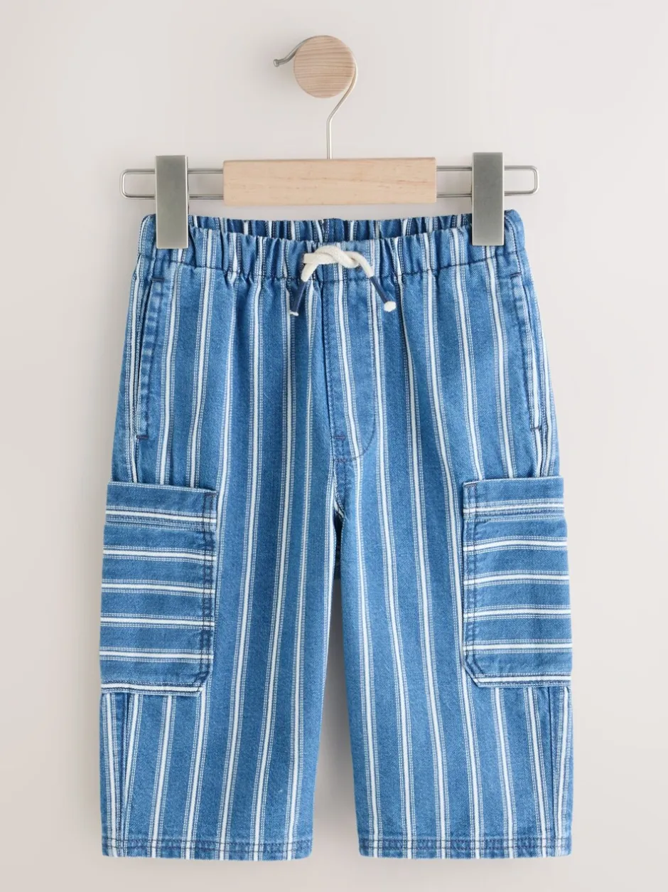 Jeans En Joggingbroeken|Jeans*Next - 100% katoenen cargobroek met wijde pijpen en elastische taille (3mnd-7jr) Middelblauwe strepen