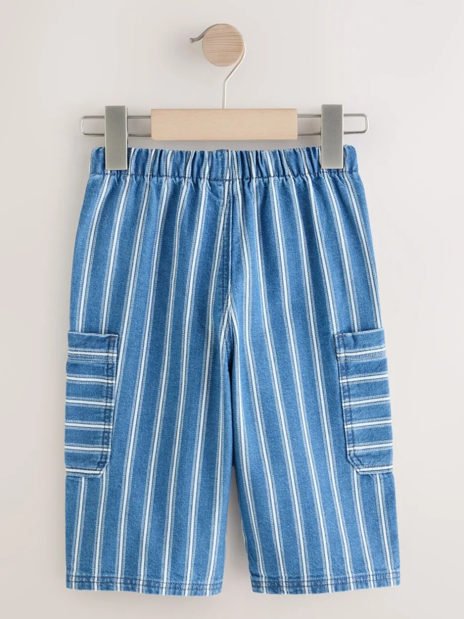 Jeans En Joggingbroeken|Jeans*Next - 100% katoenen cargobroek met wijde pijpen en elastische taille (3mnd-7jr) Middelblauwe strepen