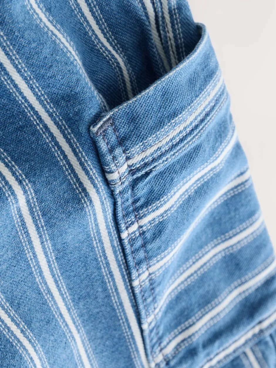 Jeans En Joggingbroeken|Jeans*Next - 100% katoenen cargobroek met wijde pijpen en elastische taille (3mnd-7jr) Middelblauwe strepen