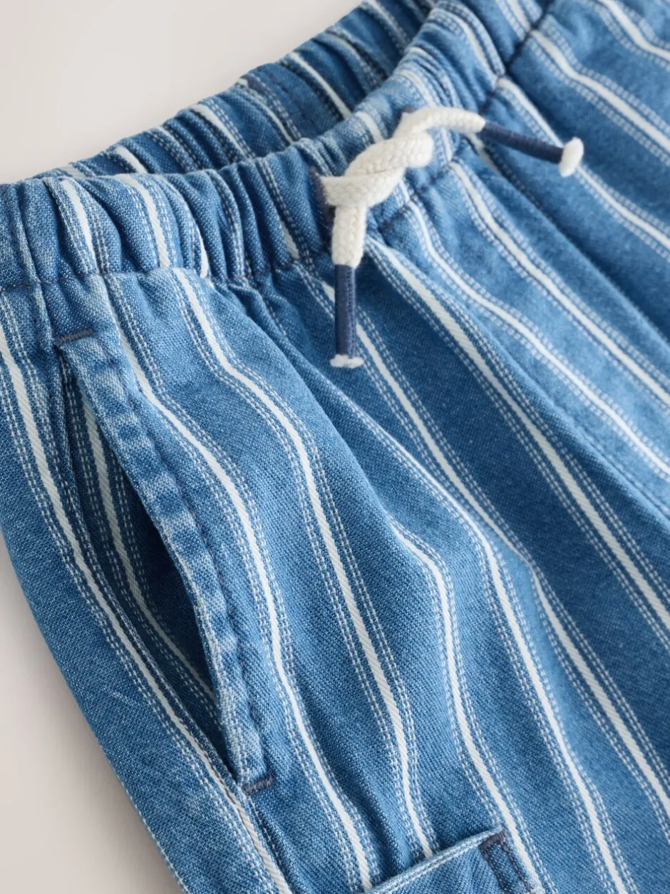 Jeans En Joggingbroeken|Jeans*Next - 100% katoenen cargobroek met wijde pijpen en elastische taille (3mnd-7jr) Middelblauwe strepen