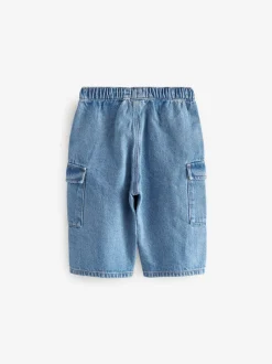 Jeans En Joggingbroeken|Jeans*Next - 100% katoenen cargobroek met wijde pijpen en elastische taille (3mnd-7jr) Middenblauw denim