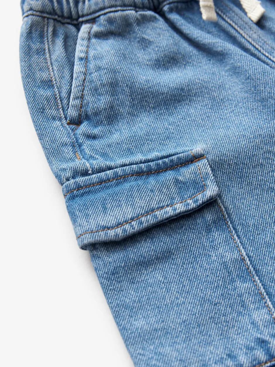 Jeans En Joggingbroeken|Jeans*Next - 100% katoenen cargobroek met wijde pijpen en elastische taille (3mnd-7jr) Middenblauw denim