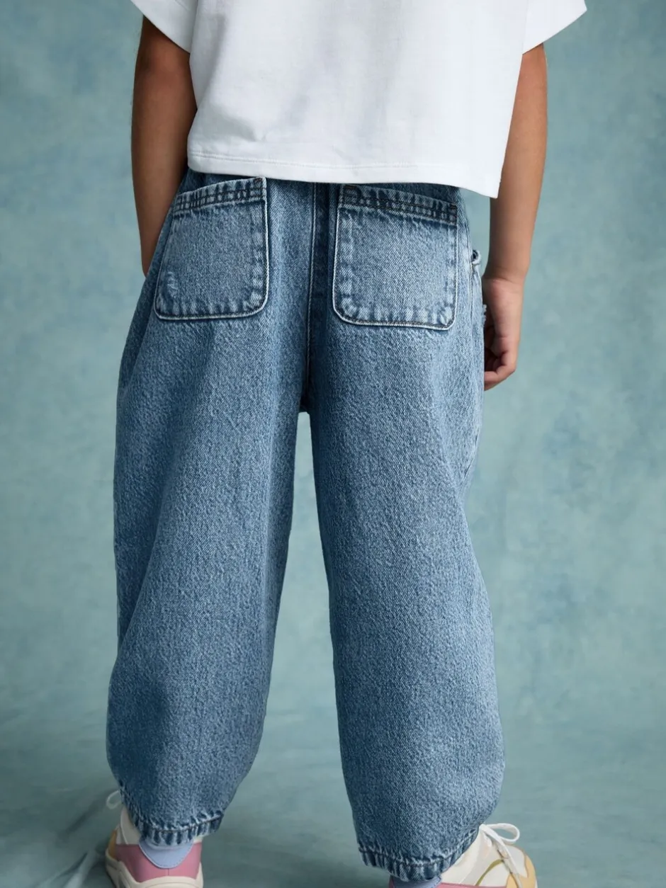 Jeans|Next - Barrel jeans met elastische taille (3-16jr) Middenblauw denim