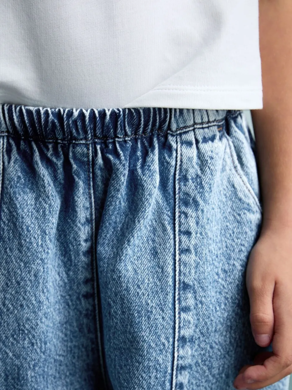 Jeans|Next - Barrel jeans met elastische taille (3-16jr) Middenblauw denim