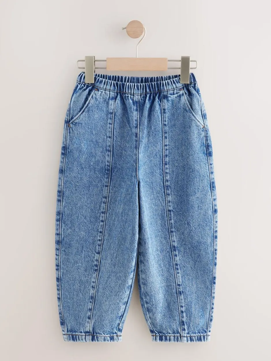 Jeans|Next - Barrel jeans met elastische taille (3-16jr) Middenblauw denim