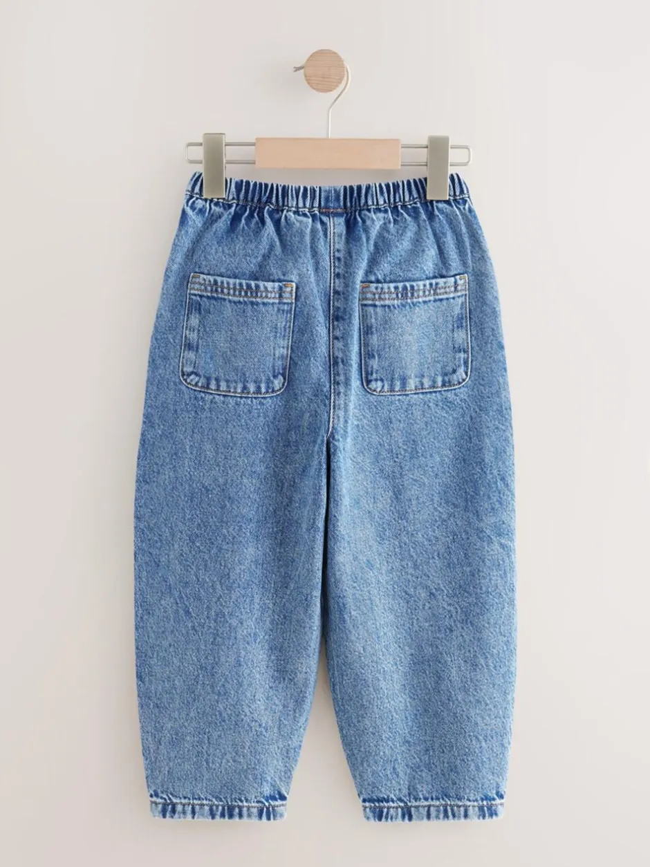 Jeans|Next - Barrel jeans met elastische taille (3-16jr) Middenblauw denim