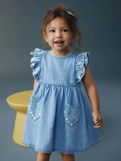 Jurken|Jurken|Next Middenblauw denim - Frill Sleeve Dress (3mths-8yrs)