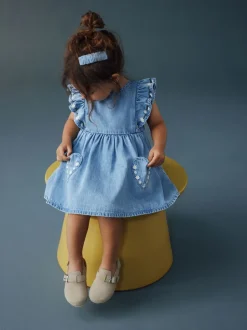 Jurken|Jurken|Next Middenblauw denim - Frill Sleeve Dress (3mths-8yrs)
