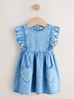 Jurken|Jurken|Next Middenblauw denim - Frill Sleeve Dress (3mths-8yrs)