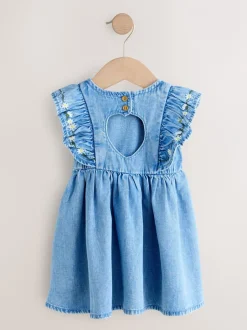 Jurken|Jurken|Next Middenblauw denim - Frill Sleeve Dress (3mths-8yrs)