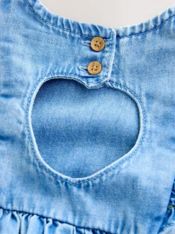 Jurken|Jurken|Next Middenblauw denim - Frill Sleeve Dress (3mths-8yrs)