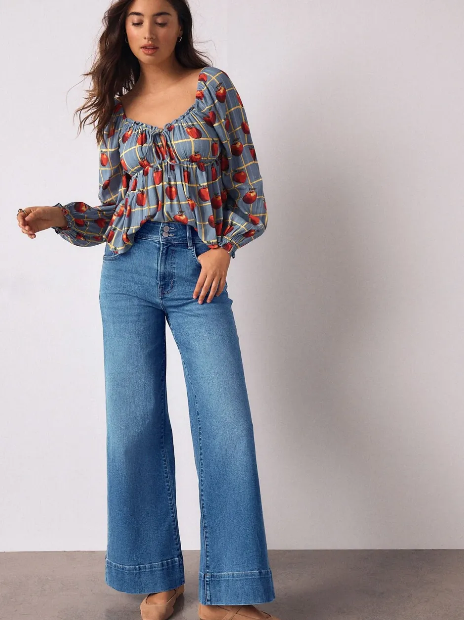 Jeans*Next - High Rise stretchy Jeans met wijde pijpen Middenblauw denim
