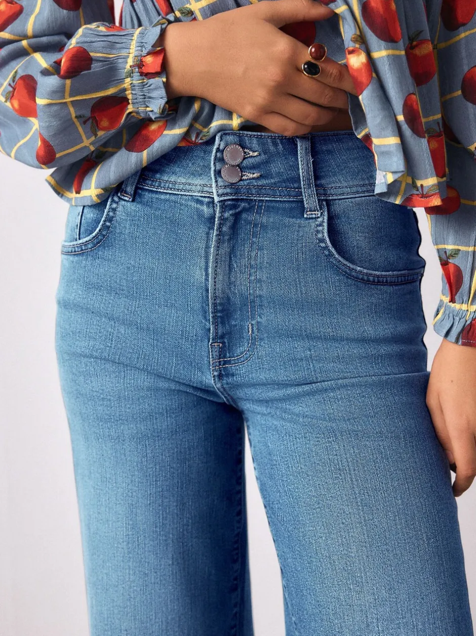 Jeans*Next - High Rise stretchy Jeans met wijde pijpen Middenblauw denim