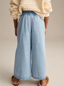Jeans|Next - Jeans met elastische taille en wijde pijpen (3-16jr) Middenblauw denim