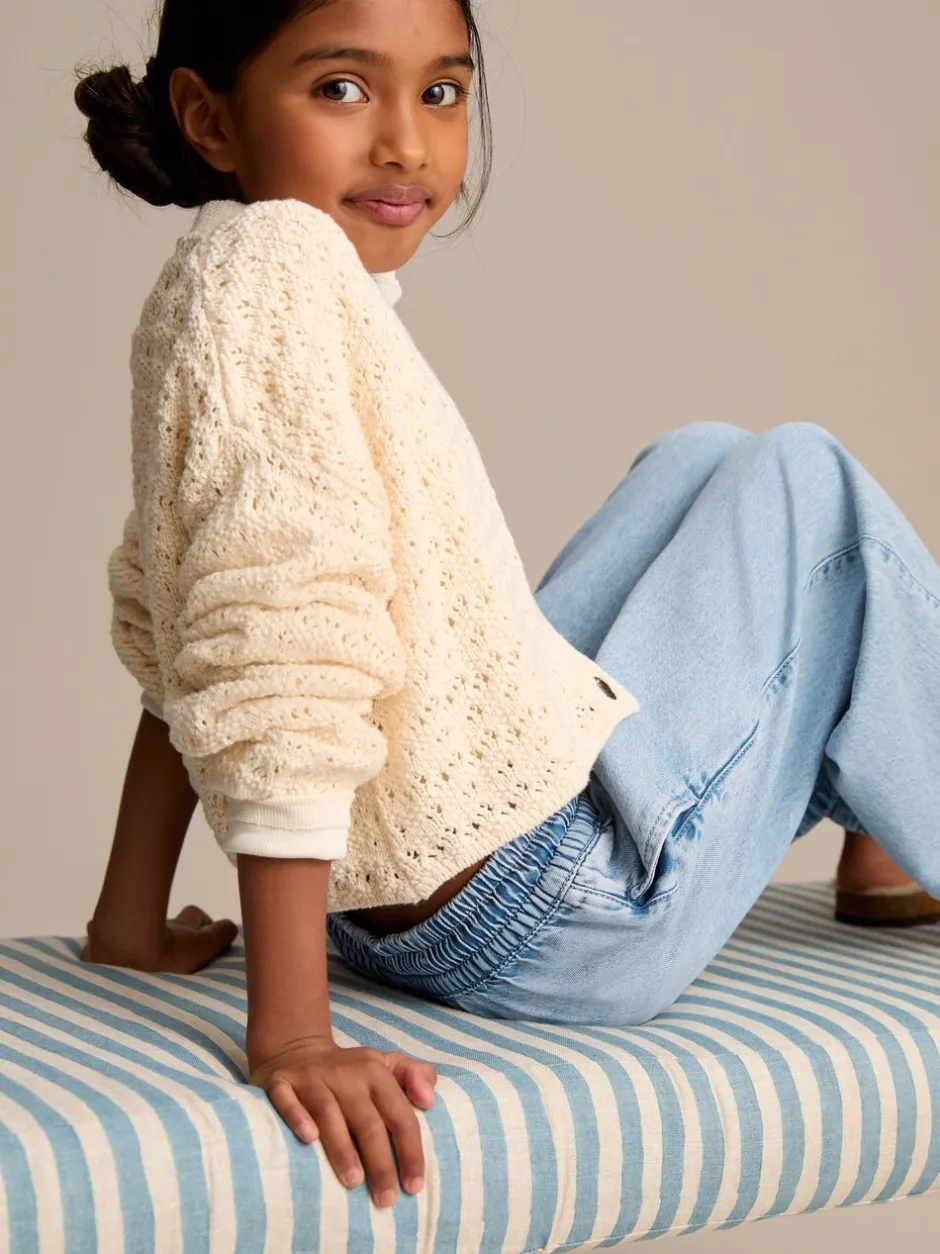 Jeans|Next - Jeans met elastische taille en wijde pijpen (3-16jr) Middenblauw denim