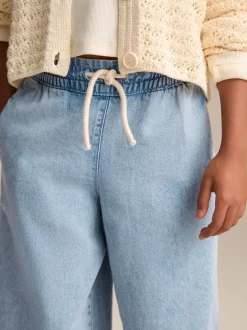 Jeans|Next - Jeans met elastische taille en wijde pijpen (3-16jr) Middenblauw denim