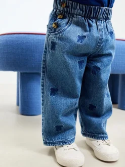 Gelegenheidskleding|Jeans En Joggingbroeken*Next Middenblauw denim - Jeans met strikborduursel (3mnd -7jr)
