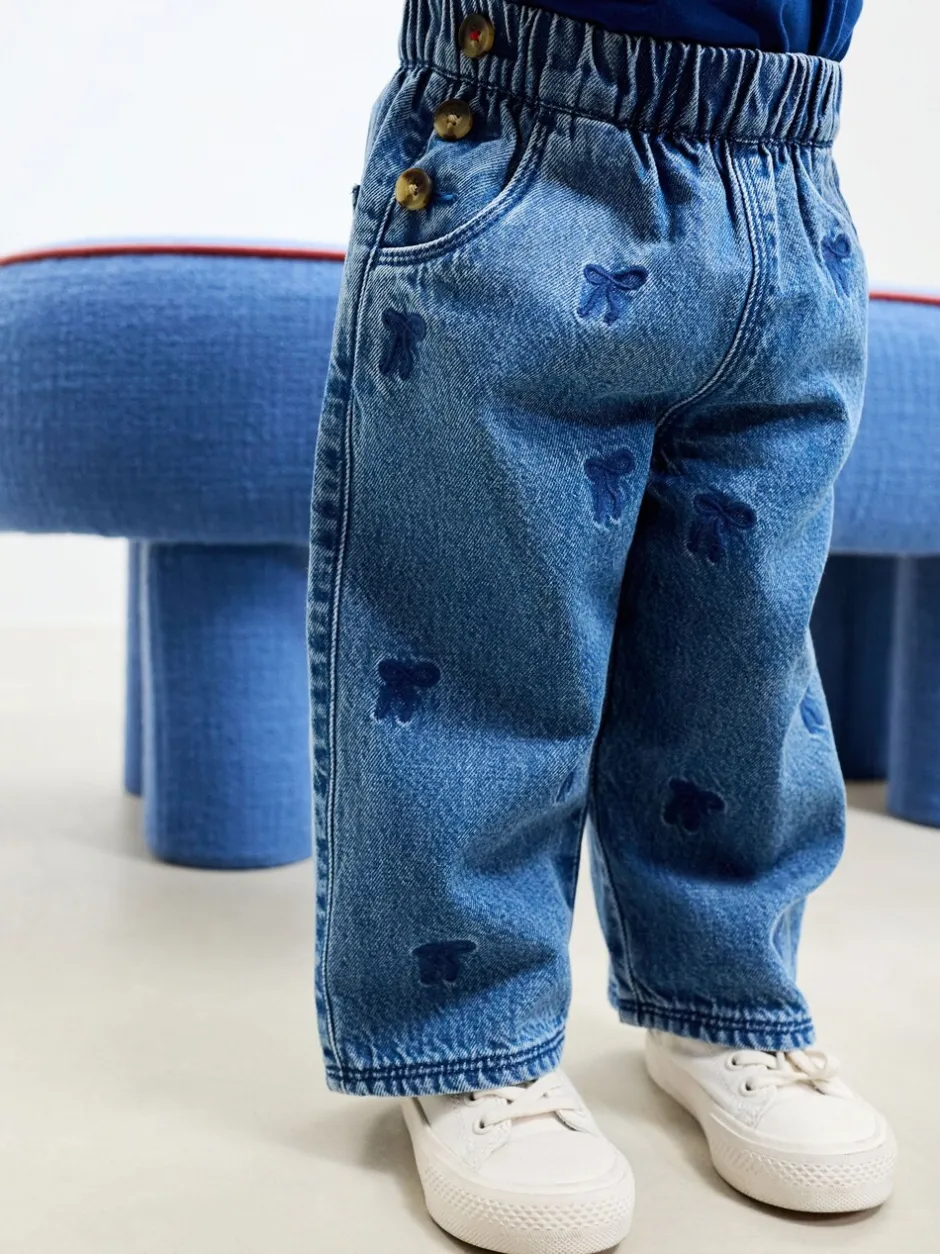 Gelegenheidskleding|Jeans En Joggingbroeken*Next Middenblauw denim - Jeans met strikborduursel (3mnd -7jr)