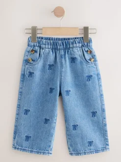 Gelegenheidskleding|Jeans En Joggingbroeken*Next Middenblauw denim - Jeans met strikborduursel (3mnd -7jr)
