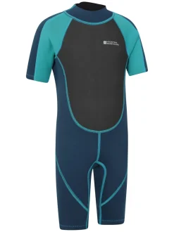 Badkleding|Mountain Warehouse - Kids Shorty 2.5/2mm Wetsuit Middenblauw denim