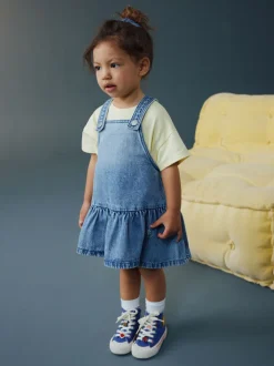 Jurken|Next Middenblauw denim - Peplum Pinafore Dress (3mths-8yrs)