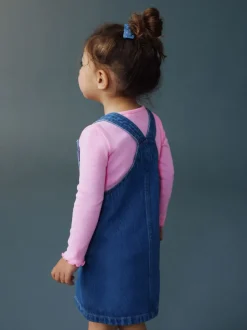 Jurken*Next - Denim overgooier (3 mnd-8 jr) Middenblauw met figuur