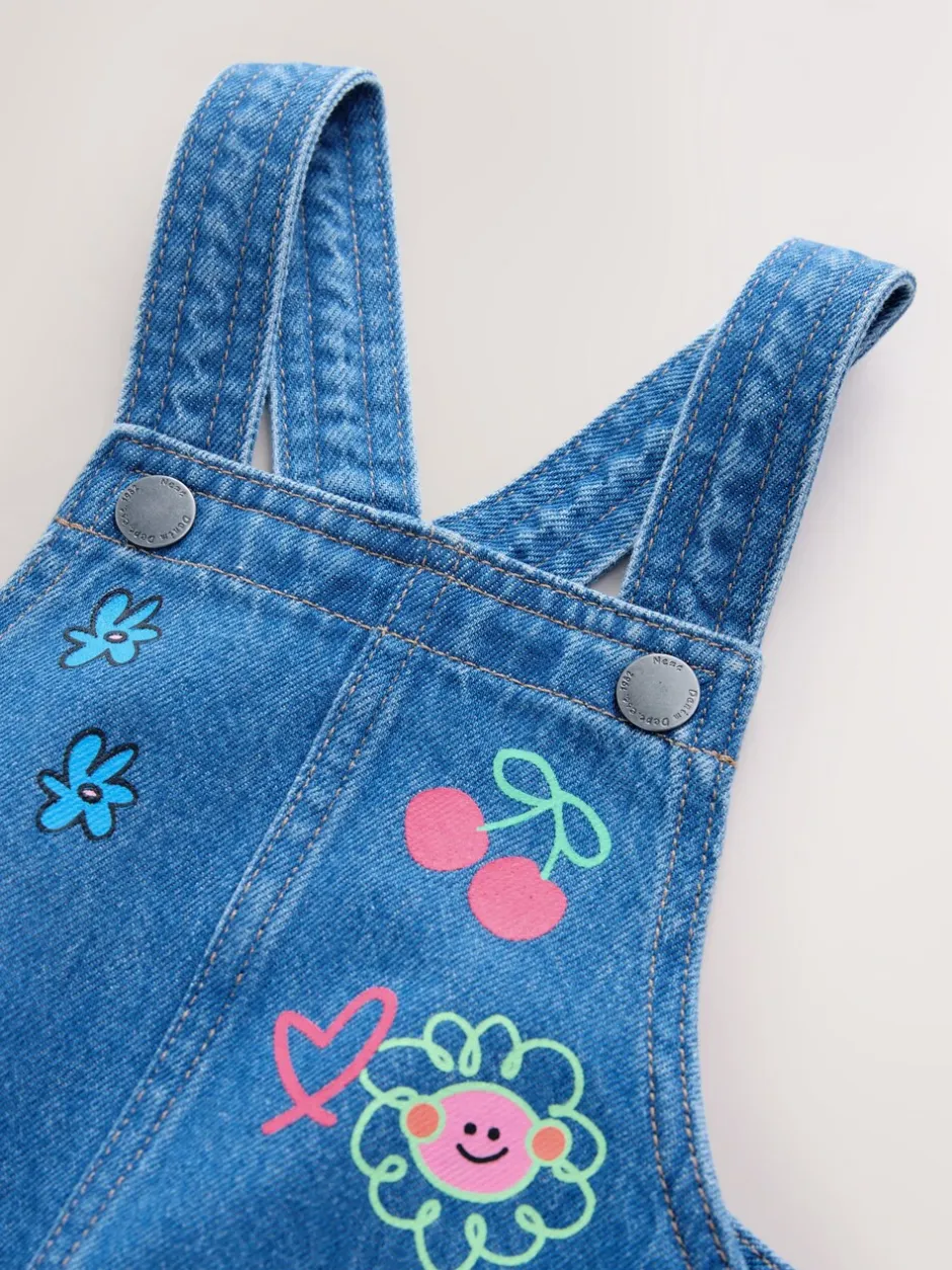Jurken*Next - Denim overgooier (3 mnd-8 jr) Middenblauw met figuur