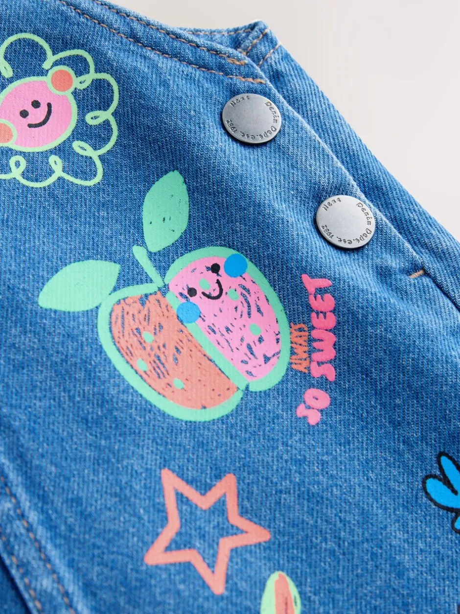 Jurken*Next - Denim overgooier (3 mnd-8 jr) Middenblauw met figuur