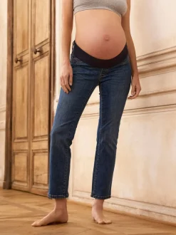Jeans|Moederschap|Seraphine - Premium Slim-Fit Zwangerschapsjeans van Biologisch Katoen Onder de Buik Middenblauw met wassing