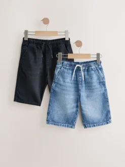 Shorts|Next - Bermuda denim shorts met elastische taille verpakking van 2 (3 - 16 jr) Middenblauw/zwart