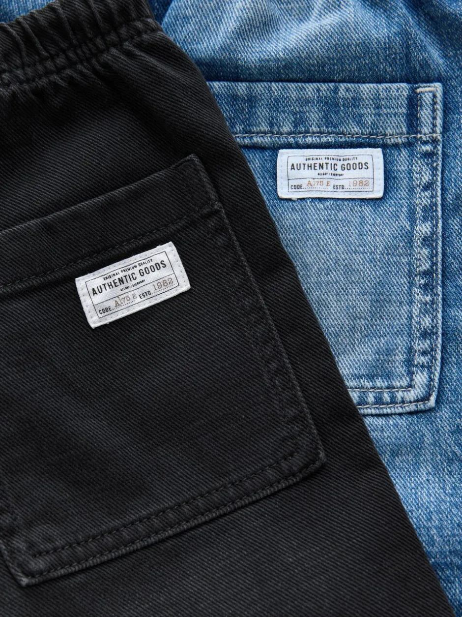 Shorts|Next - Bermuda denim shorts met elastische taille verpakking van 2 (3 - 16 jr) Middenblauw/zwart