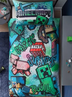 Kinderbeddengoed|Beddengoedsets En Dekbedovertrekken|Next Minecraft eenpersoons dekbedovertrek en kussensloopset