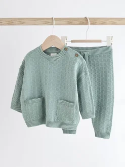Sets En Combisets|Truien En Breisels*Next - Babyset met gebreide trui en legging van 100% katoen met textuur (0mnd -3jr) Mineraal