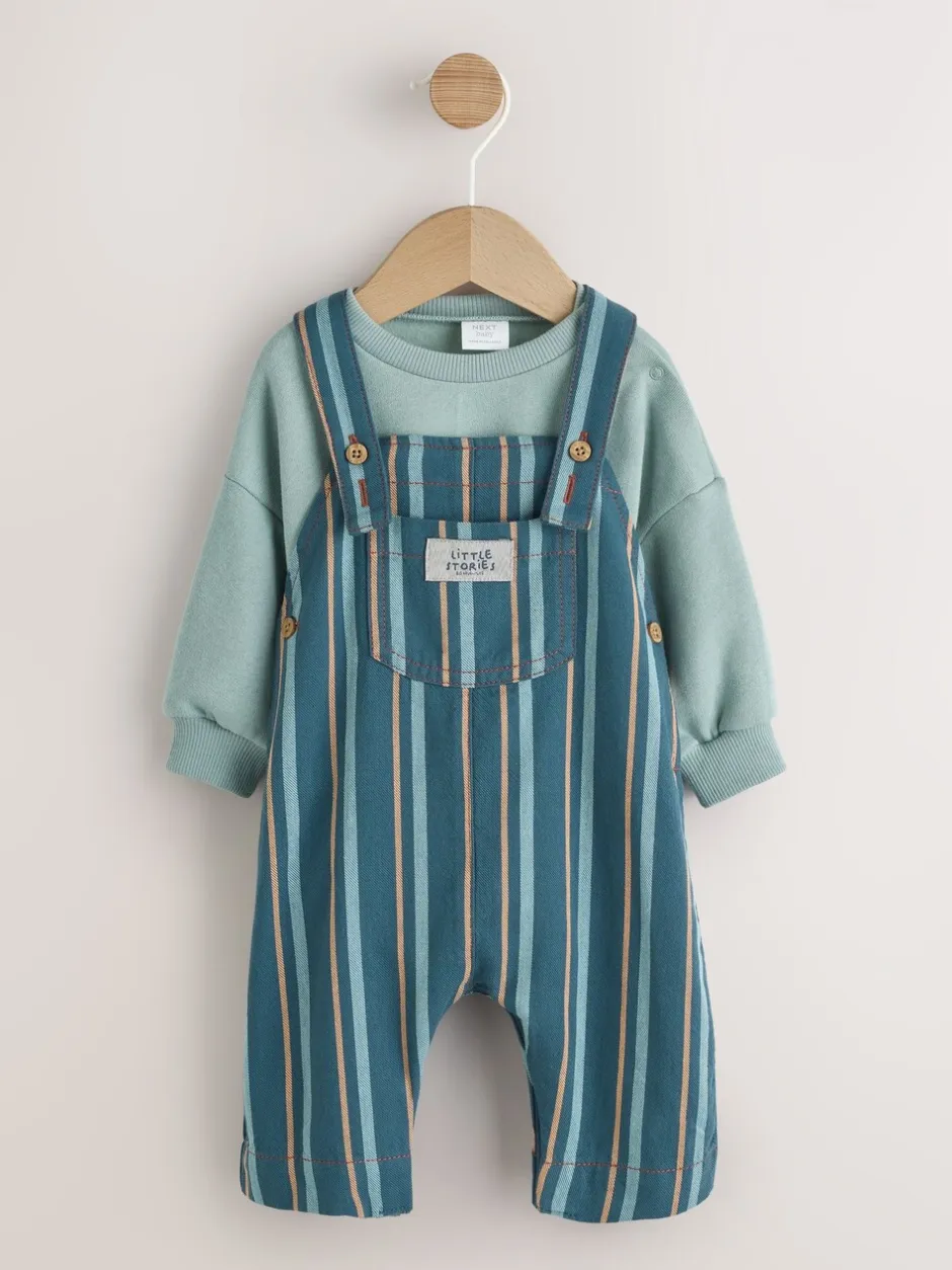 Rompertjes En Tuinbroeken*Next Mineraal gestreept - Babyset van geweven tuinbroek en rompertje (0 mnd-2 jr)