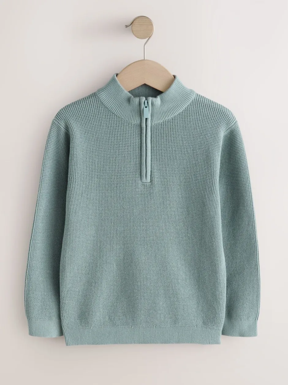 Truien En Breisels|Next - Textured Knitted Zip Neck Jumper (3-16yrs) Mineraalblauw