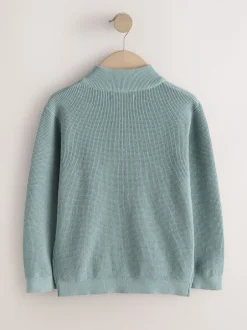 Truien En Breisels|Next - Textured Knitted Zip Neck Jumper (3-16yrs) Mineraalblauw