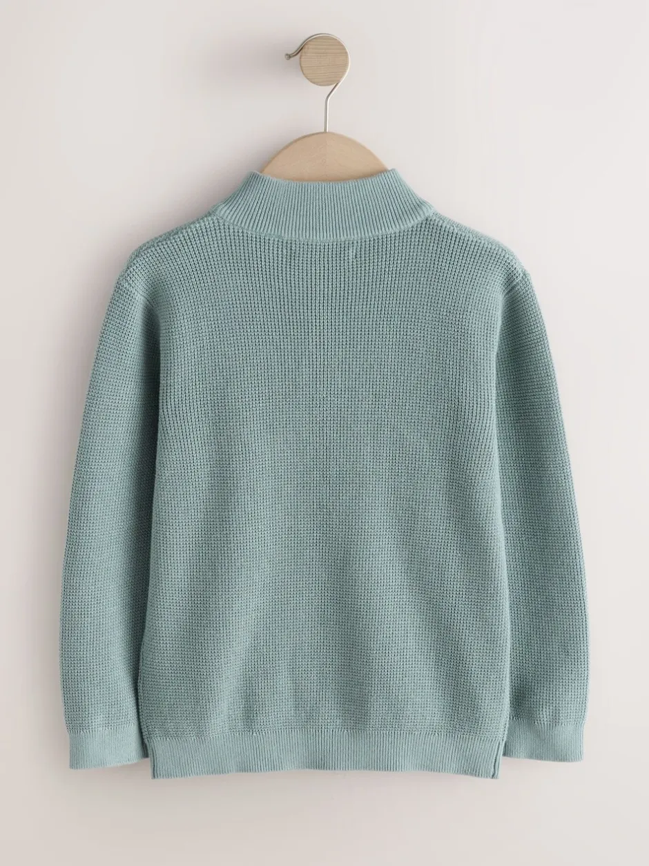 Truien En Breisels|Next - Textured Knitted Zip Neck Jumper (3-16yrs) Mineraalblauw
