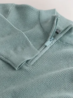Truien En Breisels|Next - Textured Knitted Zip Neck Jumper (3-16yrs) Mineraalblauw