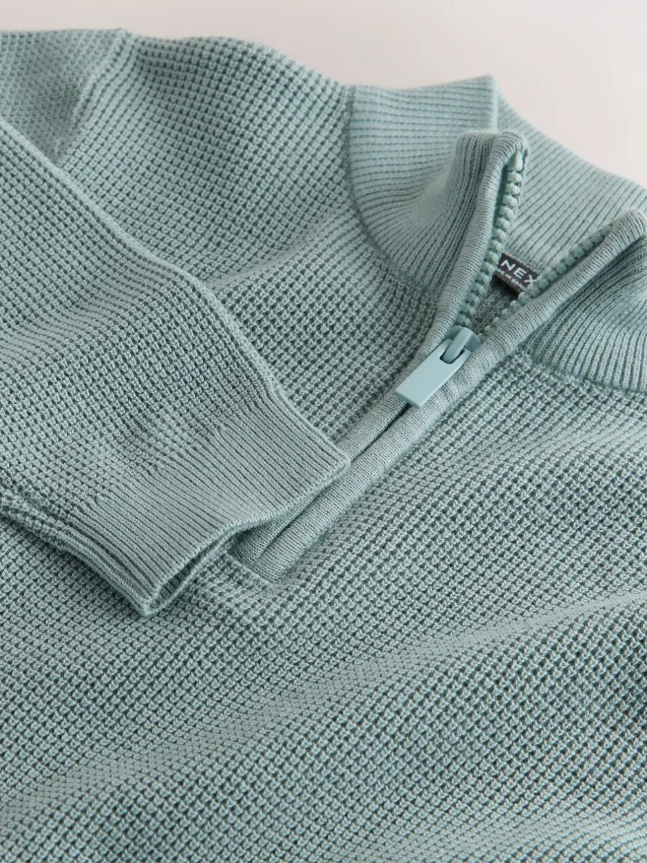 Truien En Breisels|Next - Textured Knitted Zip Neck Jumper (3-16yrs) Mineraalblauw