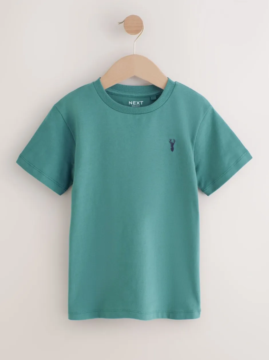 T-Shirts|Tops|Next Mineraalgroen/blauw - T-shirts met korte mouwen en geborduurd rendier, verpakking van 4 (3-16jr)