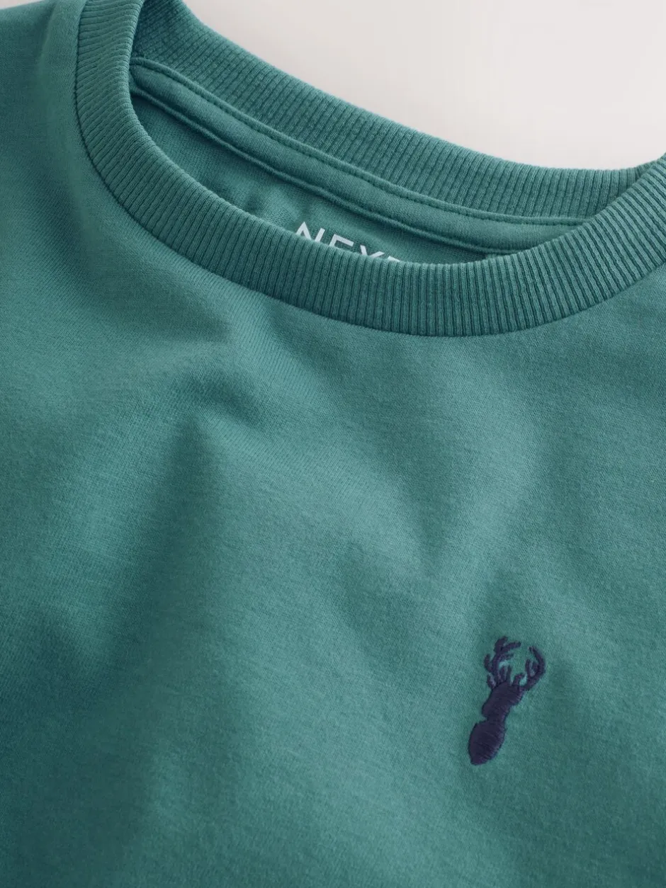 T-Shirts|Tops|Next Mineraalgroen/blauw - T-shirts met korte mouwen en geborduurd rendier, verpakking van 4 (3-16jr)