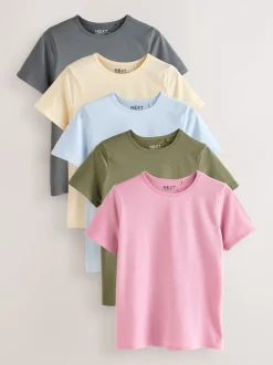 Tops En T-Shirts|Next - Set van 5 T-shirts met ronde hals en hoog katoengehalte Mineraalkleurig