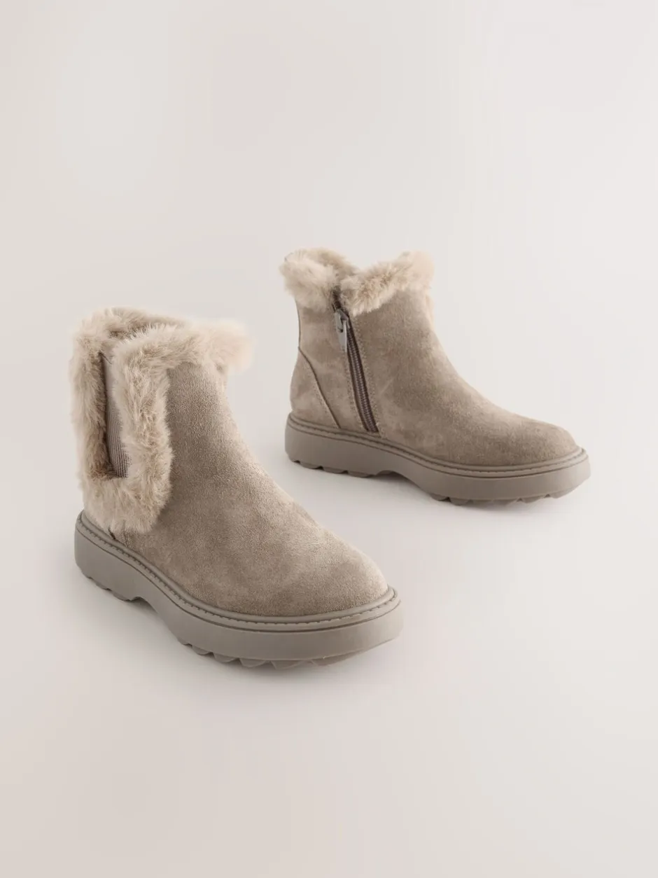 Boots|Next Mink-bruin suède - Met imitatiebont gevoerde Chelsea Boots